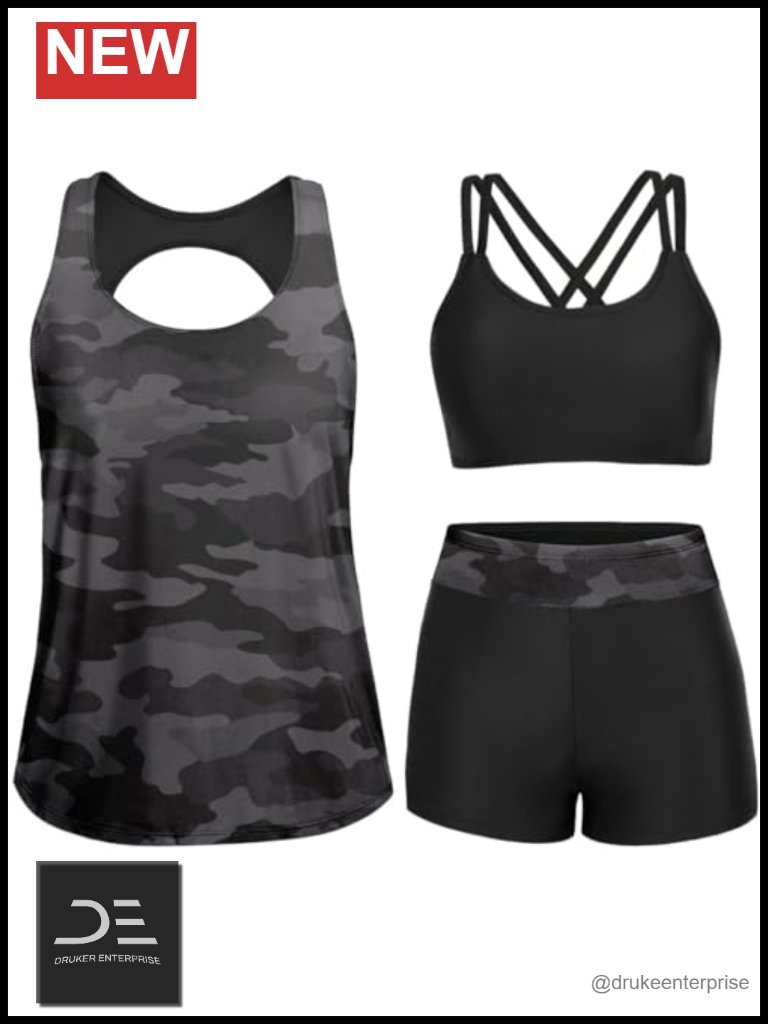 3 Piece Tankini Swimsuit Set With Top, Bra & Boy Shorts Modest Swimwear
